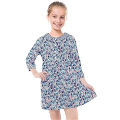 Blue Leaves (2) Kids  Quarter Sleeve Shirt Dress by DinkovaArt