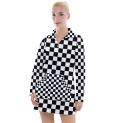Pattern Checkered Squares Black White Pattern Women s Long Sleeve Casual Dress by Sabxi