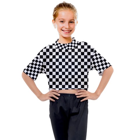 Pattern Checkered Squares Black White Pattern Kids Mock Neck T-shirt by Sabxi