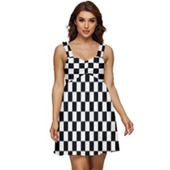 Pattern Checkered Squares Black White Pattern Ruffle Strap Babydoll Chiffon Dress by Sabxi
