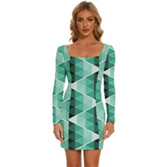 Triangles Pyramid Geometric Pattern Long Sleeve Square Neck Bodycon Velvet Dress by Sabxi