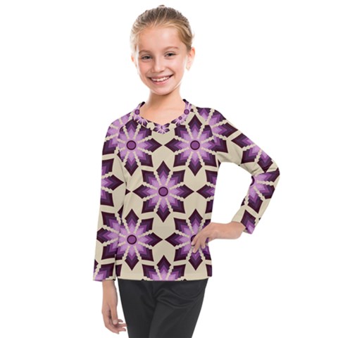 Pattern Design Star Snowflake Kids  Long Mesh T-shirt by Sabxi