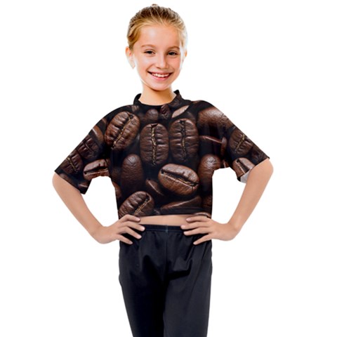 Coffee Beans Kids Mock Neck T-shirt by Sabxi