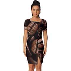 Coffee Beans Fitted Knot Split End Bodycon Dress by Sabxi