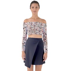 Happy Animals Long Sleeve Off Shoulder Crop Top by DinkovaArt