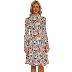 Foxs Long Sleeve Shirt Collar A-line Dress by DinkovaArt