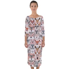 Mix Animal Faces Quarter Sleeve Midi Bodycon Dress by DinkovaArt