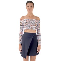 Mix Animal Faces Long Sleeve Off Shoulder Crop Top by DinkovaArt