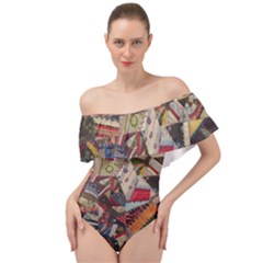 Background Embroidery Pattern Stitches Abstract Off Shoulder Velour Bodysuit  by Ket1n9