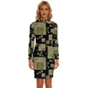 Background Graphic Wallpaper Decor Backdrop Design Long Sleeve Shirt Collar Bodycon Dress View1