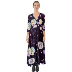Cupcake Doodle Heart Love Button Up Boho Maxi Dress by Posterlux