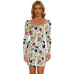 Eye Seesit Long Sleeve Square Neck Bodycon Velvet Dress by Posterlux