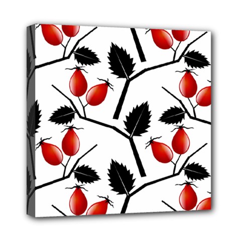 Rose Hip Pattern Branches Autumn Mini Canvas 8  X 8  (stretched) by Hannah976