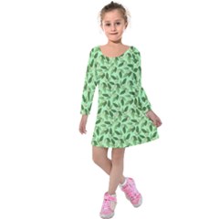 Leaves Pattern Texture Seamless Kids  Long Sleeve Velvet Dress by Hannah976