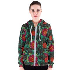 Mid Century Retro Floral 1970s 1960s Pattern 72 Women s Zipper Hoodie by violetheavensky