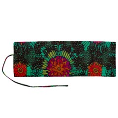 Mid Century Retro Floral 1970s 1960s Pattern 72 Roll Up Canvas Pencil Holder (m) by violetheavensky