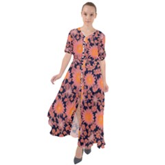 Mid Century Retro Floral 1970s 1960s Pattern 74 Waist Tie Boho Maxi Dress by violetheavensky