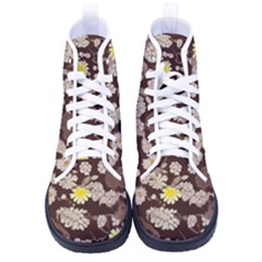 Mid Century Retro Floral 1970s 1960s Pattern 84 Men s High-top Canvas Sneakers by violetheavensky