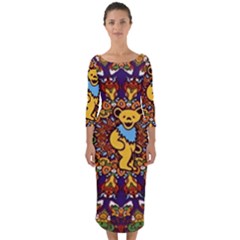 Grateful Dead Psychedelic Bears Quarter Sleeve Midi Bodycon Dress by Tsamara