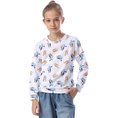 Bluey Pattern Kids  Long Sleeve T-shirt With Frill  by avitendut