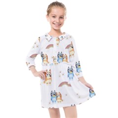 Bluey, Bluey Merch, Bluey Pattern, Bluey Bluey, Bingo, Bluey Design, Bluey Dog Kids  Quarter Sleeve Shirt Dress by avitendut