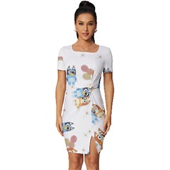 Bluey, Bluey Merch, Bluey Pattern, Bluey Bluey, Bingo, Bluey Design, Bluey Dog Fitted Knot Split End Bodycon Dress by avitendut
