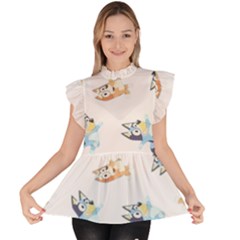 Bluey, Bluey Merch, Bluey Pattern, Bluey Bluey, Bingo, Bluey Design, Bluey Dog Ruffle Collar Short Sleeve Chiffon Top by avitendut