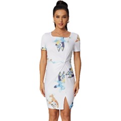 Bluey, Bluey Merch, Bluey Pattern, Bluey Bluey, Bingo, Bluey Design, Bluey Dog Fitted Knot Split End Bodycon Dress by avitendut