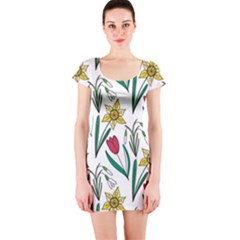 Flowers Bloom Pattern Spring Short Sleeve Bodycon Dress by Tsamara