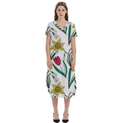 Flowers Bloom Pattern Spring T-shirt Midi Dress With Pockets by Tsamara