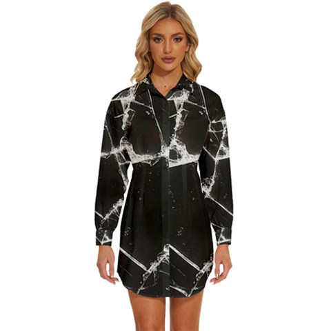 Dark Patch Art Crack Construction Womens Long Sleeve Shirt Dress by Tsamara