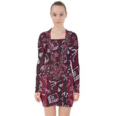 Abstract Pattern Background V-neck Bodycon Long Sleeve Dress by Tsamara