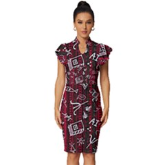 Abstract Pattern Background Vintage Frill Sleeve V-neck Bodycon Dress by Tsamara