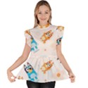 Bluey, Bluey merch, Bluey pattern, Bluey Bluey, bingo, Bluey design, bluey dog Ruffle Collar Short Sleeve Chiffon Top View1