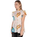 Bluey, Bluey merch, Bluey pattern, Bluey Bluey, bingo, Bluey design, bluey dog Ruffle Collar Short Sleeve Chiffon Top View2
