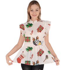 Bluey, Bluey Merch, Bluey Pattern, Bluey Bluey, Bingo, Bluey Design, Bluey Dog Ruffle Collar Short Sleeve Chiffon Top by avitendut