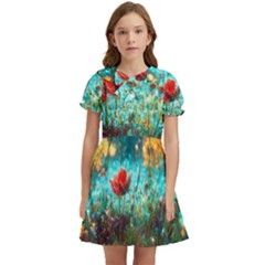 Flowers Detail Painting Nature Kids  Bow Tie Puff Sleeve Dress by Anend