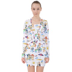 Bluey, Bluey Merch, Bluey Pattern, Bluey Bluey, Bingo, Bluey Design, Bluey Dog V-neck Bodycon Long Sleeve Dress by avitendut