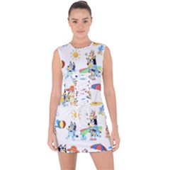Bluey, Bluey Merch, Bluey Pattern, Bluey Bluey, Bingo, Bluey Design, Bluey Dog Lace Up Front Bodycon Dress by avitendut