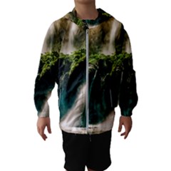 Waterfall Rocks Jungle Forest Kids  Hooded Windbreaker by Anend