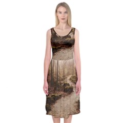 Path Trees Forest Fantasy Midi Sleeveless Dress by Anend