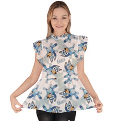 Bluey, Bluey Merch, Bluey Pattern, Bluey Bluey, Bingo, Bluey Design, Bluey Dog Ruffle Collar Short Sleeve Chiffon Top by avitendut