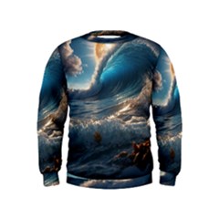 Ocean Sea Waves Kids  Sweatshirt by Anend