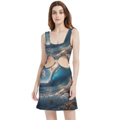 Ocean Sea Waves Velour Cutout Dress by Anend