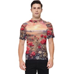 Roses Flower Field Sunset Nature Men s Short Sleeve Rash Guard by Anend