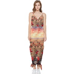 Roses Flower Field Sunset Nature Sleeveless Tie Ankle Chiffon Jumpsuit by Anend