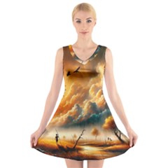 Nature Storm Painting V-neck Sleeveless Dress by Anend