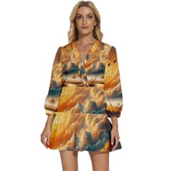 Nature Storm Painting V-neck Placket Mini Dress by Anend