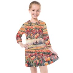 Tulips Field Tree Kids  Quarter Sleeve Shirt Dress by Anend