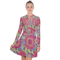 Mid Century Retro Floral 1970s 1960s Pattern 82 Long Sleeve Panel Dress by violetheavensky